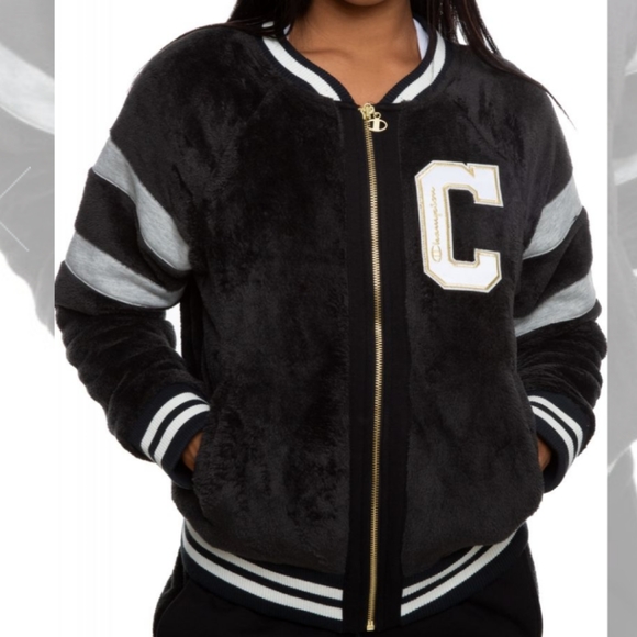 Champion Super Fleece Faux Fur Letterman - Picture 7 of 8